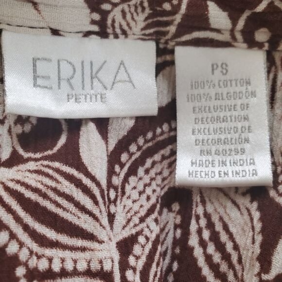 VINTAGE ERIKA Womens Button Up SZ SP Collar Floral Tropical Java Brown Textured - Picture 7 of 9